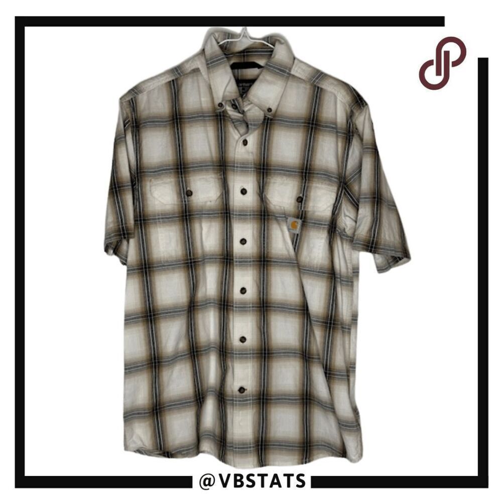 Carhartt Men's Chambray Loose Fit Plaid Button Down Shirt Brown Gray Size Medium